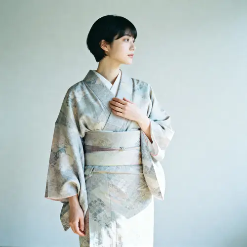 Elegant Kimono Fashion: Full Body Female Model