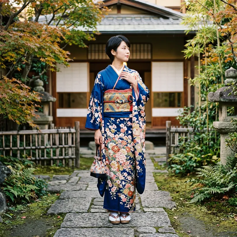 Elegant Kimono Fashion: Full Body Female Model