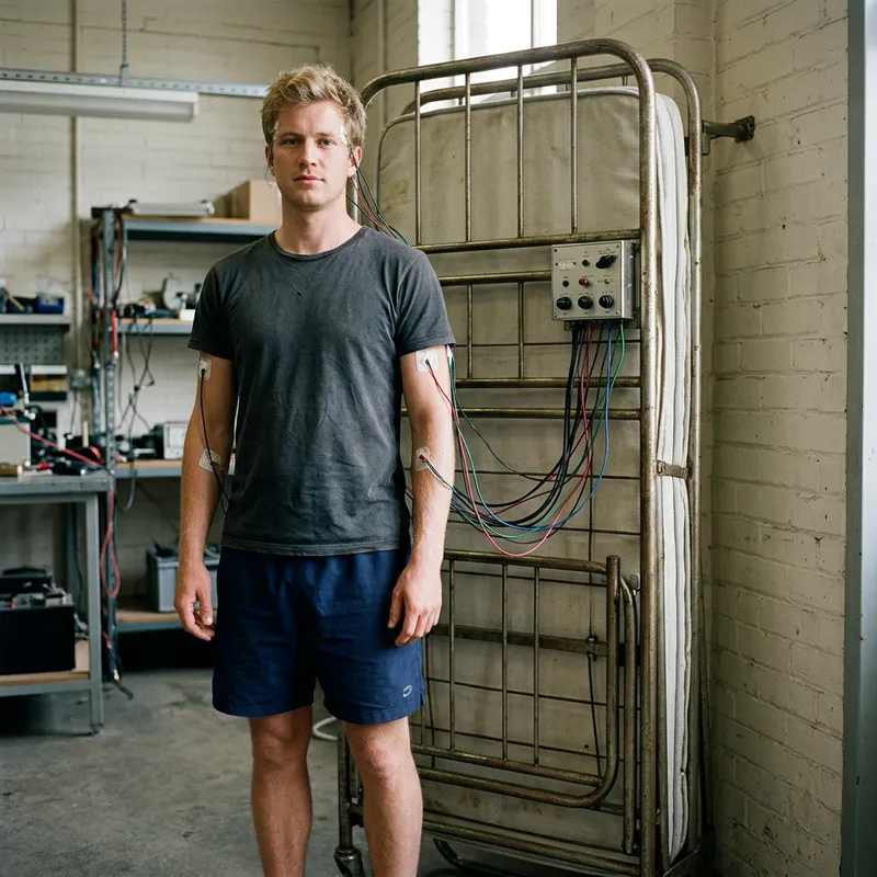 Man with Blonde Hair Connected to Wires Man with Blonde Hair Connected to Wires