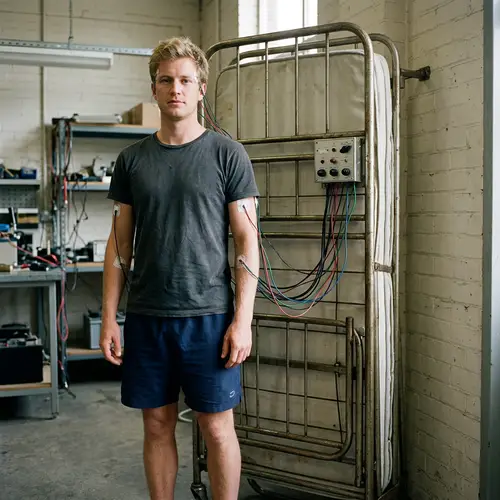 Man with Blonde Hair Connected to Wires
