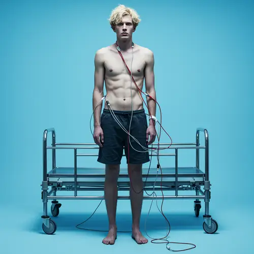 Man with Blonde Hair Connected to Wires