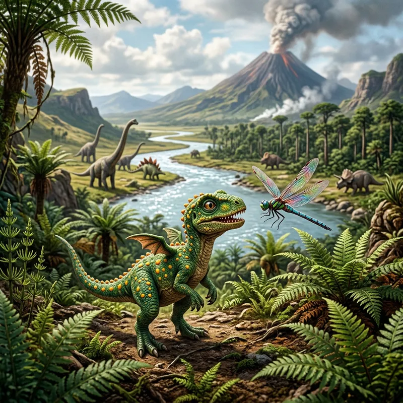 Adorable Baby Dinosaur in Enchanting Prehistoric Scene