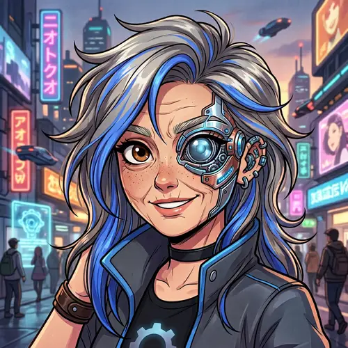 Captivating Cartoon Girl with Bionic Eye - Futuristic Character