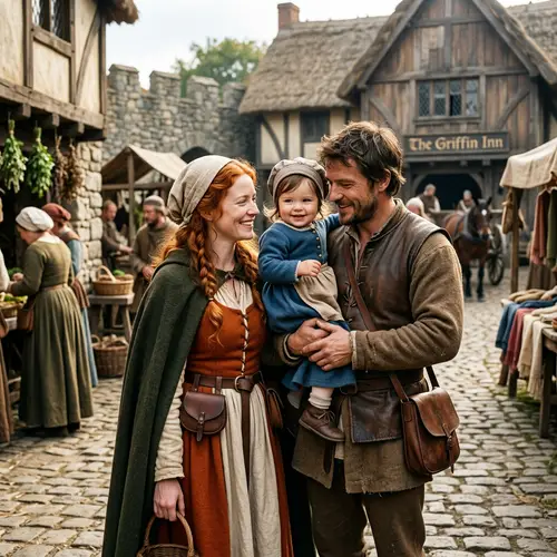 Medieval Family of Three: Warmth & Love in Rustic Setting