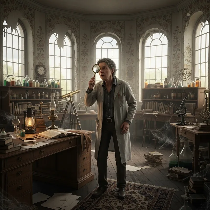 Scientist Exploring an Old Room