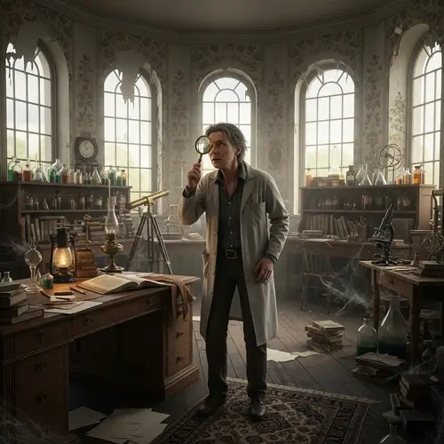 Scientist Exploring an Old Room