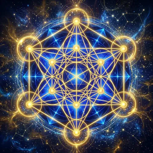 Metatron's Cube Geometric Shape in Gold and Blue