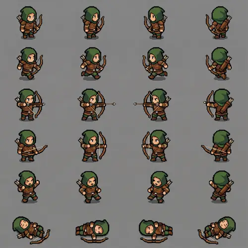 Chibi Archer Pixel Art Sprite Sheet - 6x4 Grid