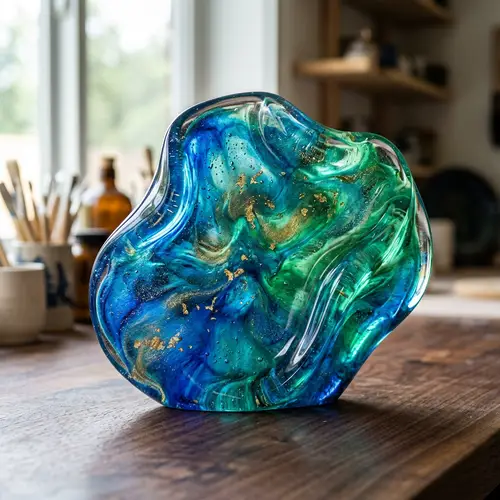 Vibrant 3D Blue Green Resin Art | Hyper-Realistic Style