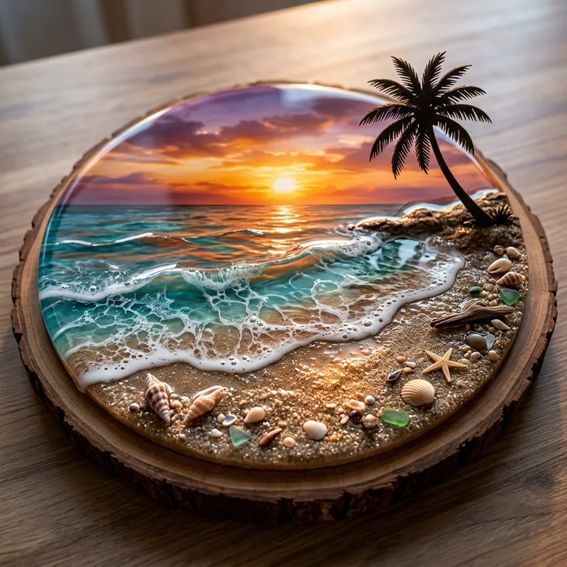 Stunning 3D Resin Beach Art for Home Decor