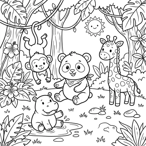 Panda Baby Coloring Page in the Jungle