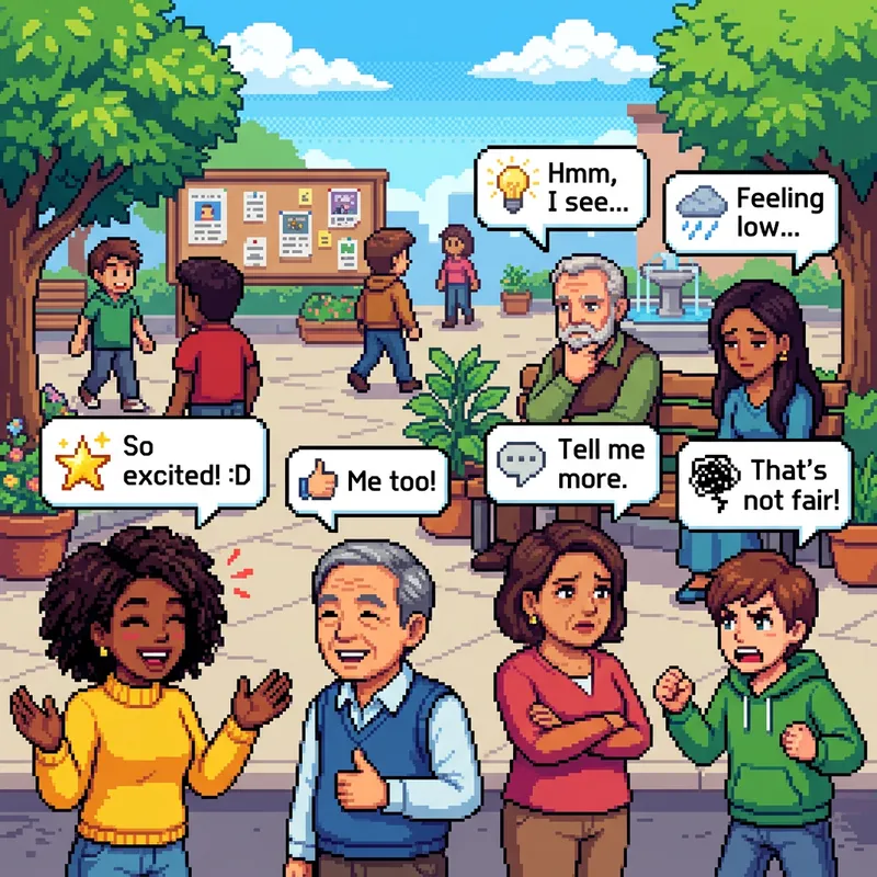 Vibrant Pixel Art People with Expressive Emotions and Speech Bubbles