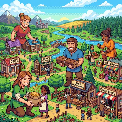 Friendly Giants: A Welcoming Pixel Art Landscape