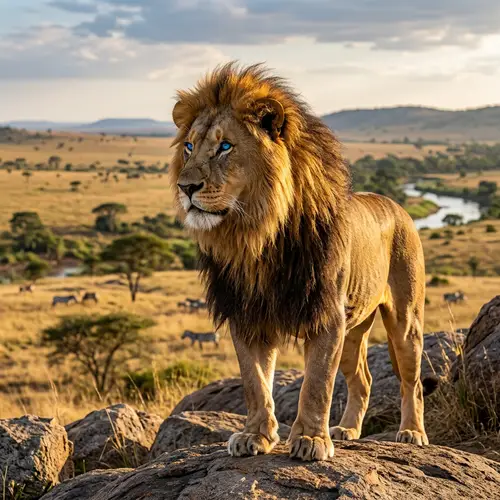 Majestic Lion with Blue Eyes: King of the Jungle