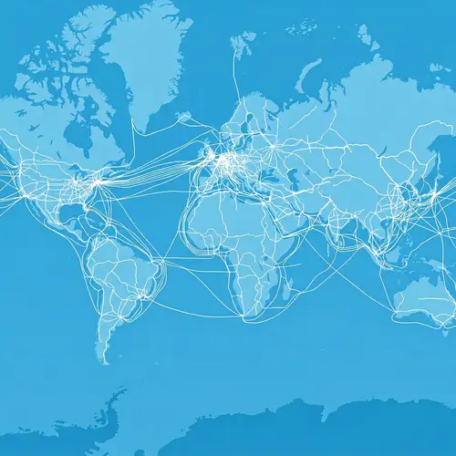 Flat World Map with White Infrastructure Overlay