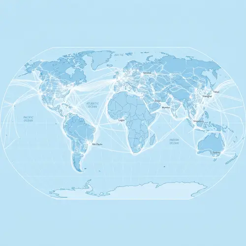 Light Blue Flat World Map with White Infrastructure