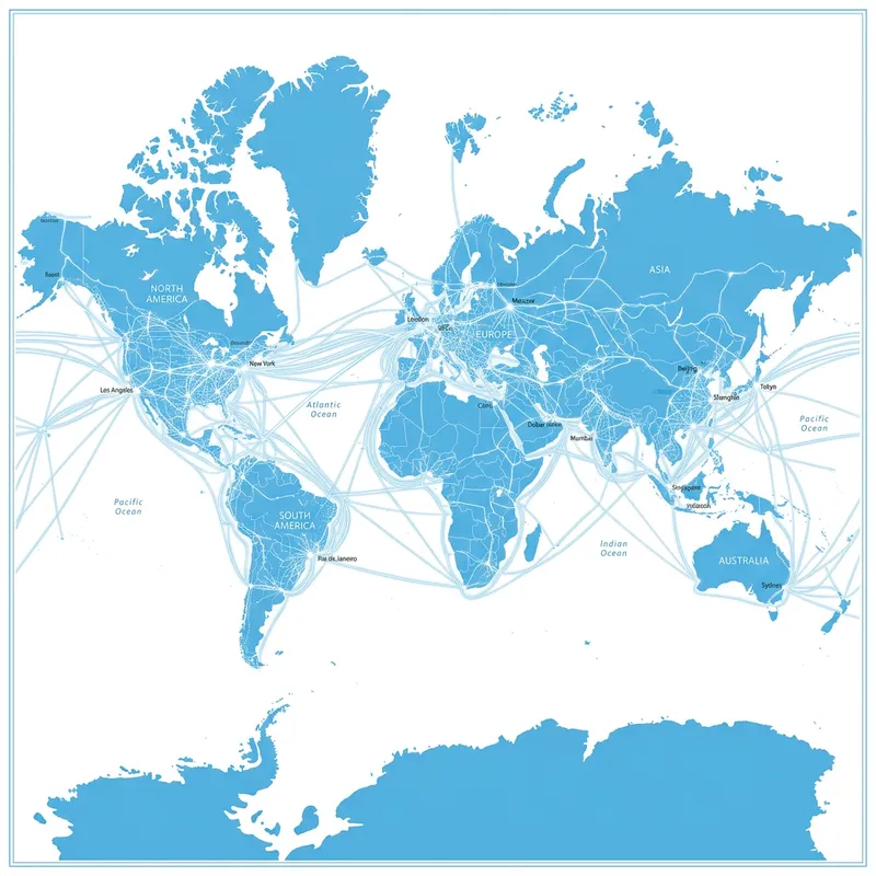Sky Blue World Map with White Infrastructure Network Sky Blue World Map with White Infrastructure Network