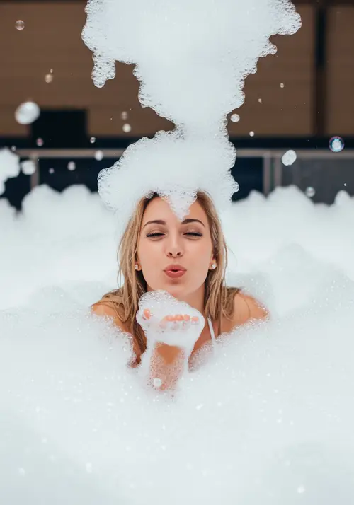 Foam Party Photoshoot with Smiling Model