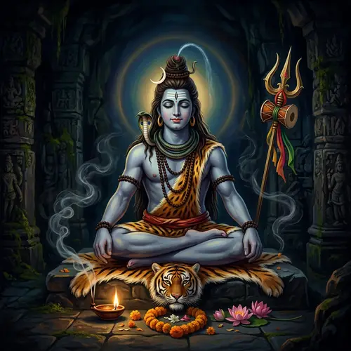 Divine Illustration of Lord Shiva in Mystical Setting