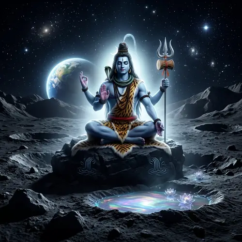 Shiva - Deity on Moon with Radiant Powers