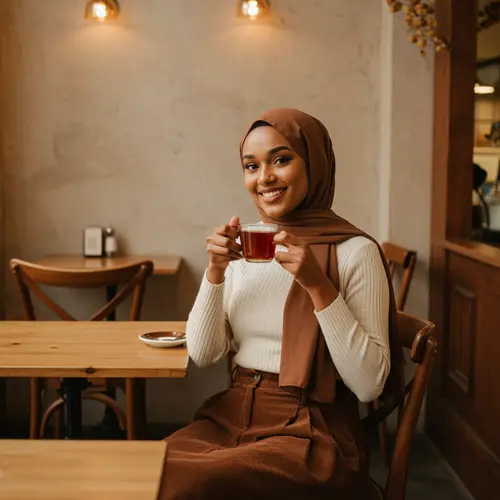 Cozy Café Moments: Hijabi Women Enjoying Tea