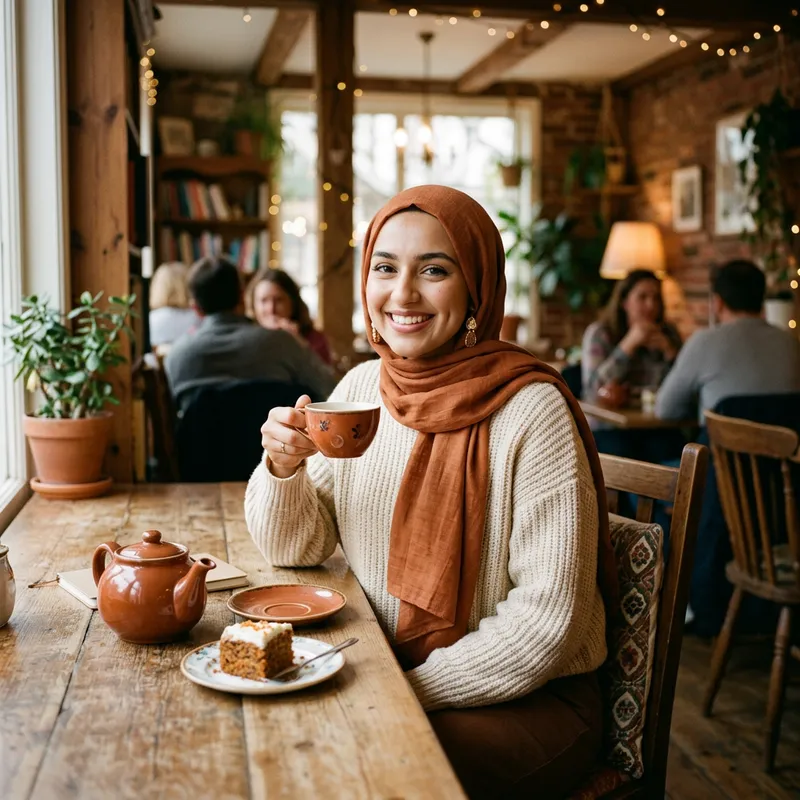 Cozy Café Moments: Hijabi Women Enjoying Tea