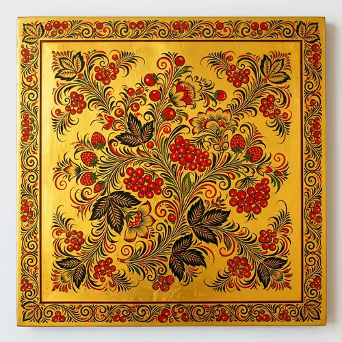 Khokhloma Inspired Russian Painting Pattern on Wood