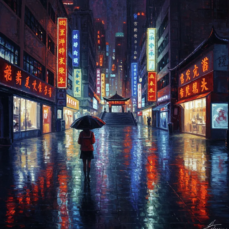 Impressionist Rainy Night Square Art