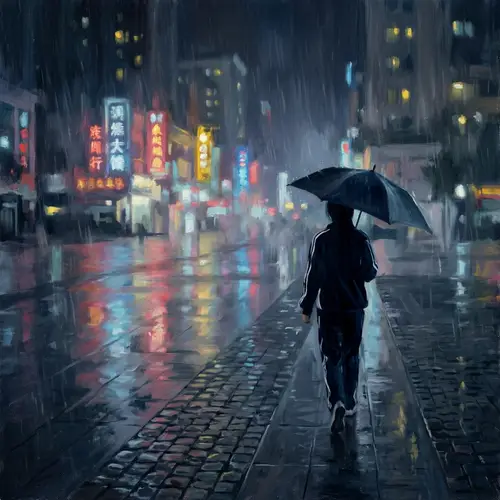 Impressionist Rainy Night Square Art