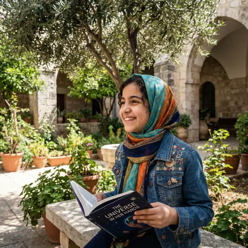 Vibrant Middle-Eastern Girl in Colorful Hijab | Peaceful Surroundings