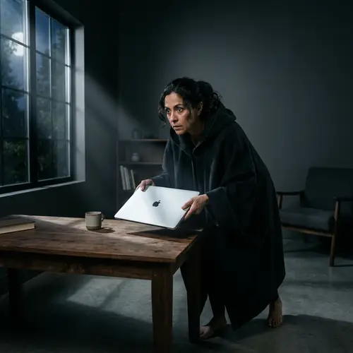 Sneaky Middle-Aged Woman Stealing Laptop | Intriguing Scene