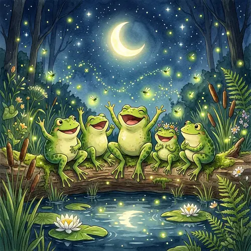 Charming Frogs Under a Moonlit Sky