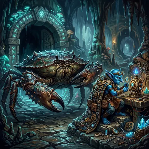 Epic Fantasy: Giant Crab & Blue Goblin Artificer