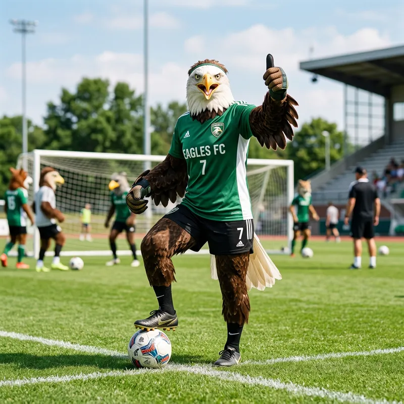 Female Eagle Playing Soccer with Joyful Thumbs Up