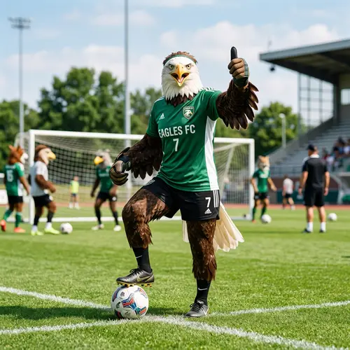 Female Eagle Playing Soccer with Joyful Thumbs Up