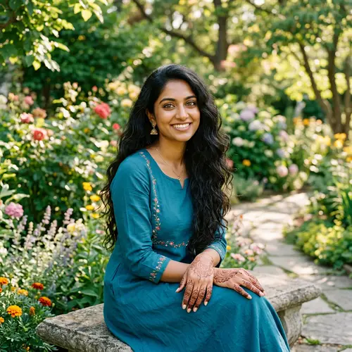 Beautiful South Asian Woman in Elegant Teal Dress