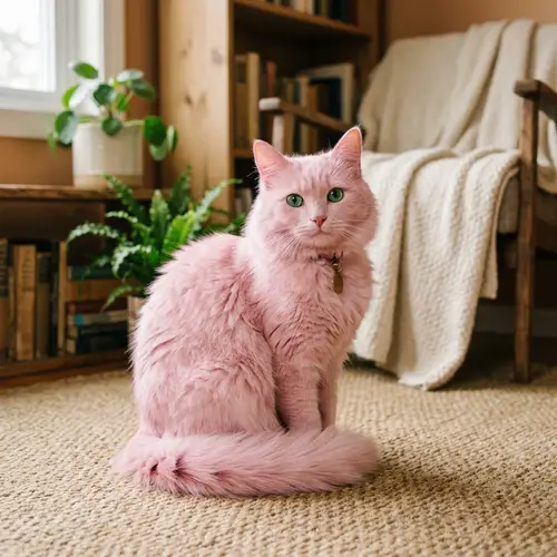 Charming Pink Cat - Unique Fur and Curious Emerald-Green Eyes
