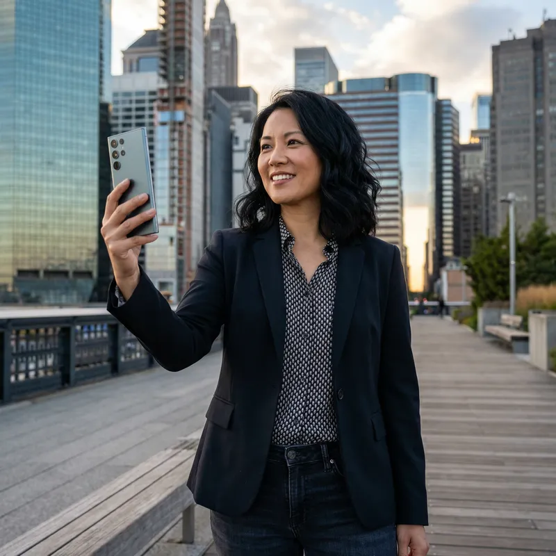 Confident Asian Woman Empowering the Urban Modern Era