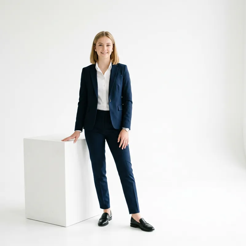 Professional Girl in White Studio with Cube - Business Attire