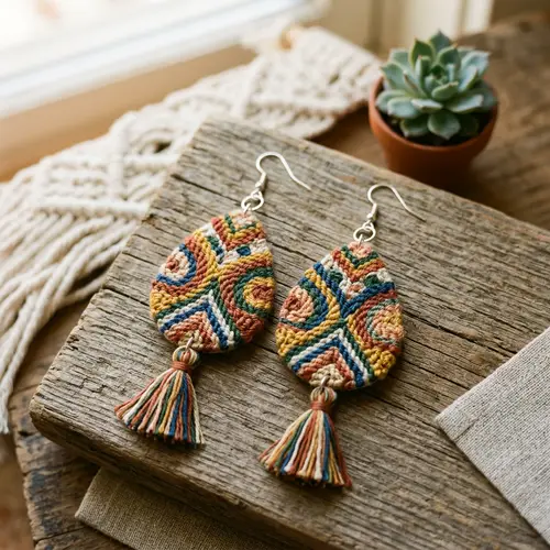 Handmade Bohemian Punch Needle Earrings