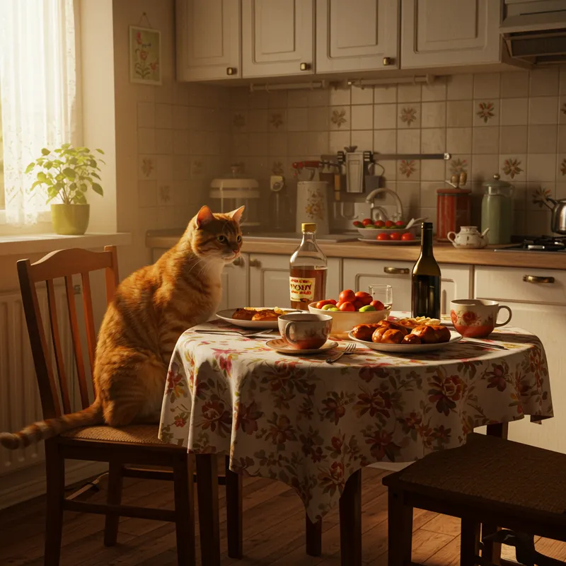 Cat and Mom Enjoying a Meal in 8K Ultra HD