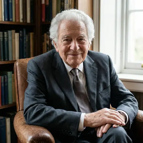 Sophisticated Elderly Man with White Hair | Serene Demeanor