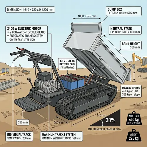 Electric Construction Dump Truck | 2400W Motor | 60V - 20Ah Battery
