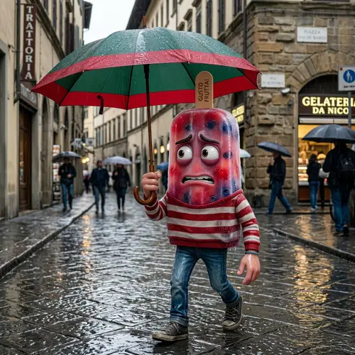 Worried Icecandy Character with Umbrella