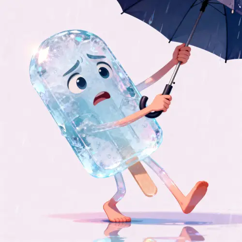 Worried Icecandy Character with Umbrella