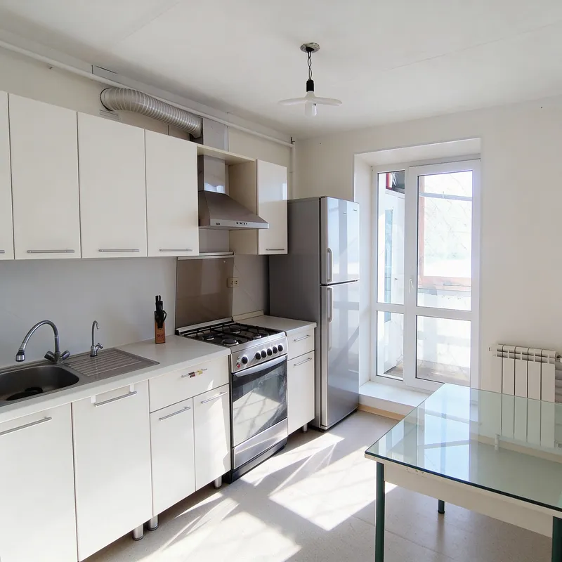 Modern White Kitchen with Glass Table & Minimalist Style Modern White Kitchen with Glass Table & Minimalist Style