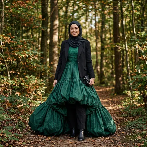 Chic Puff Dress for Hijabis in Nature