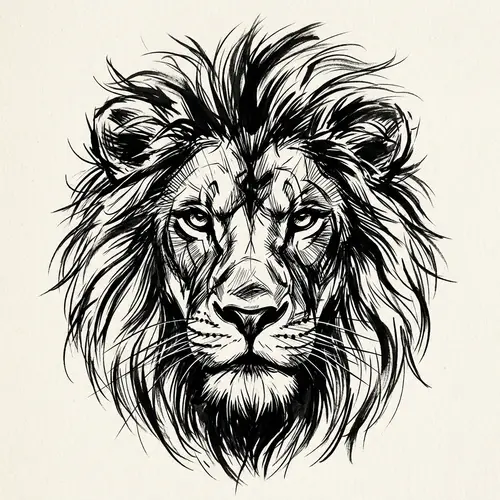 Minimalist Lion Face Art - Majestic Jungle King Portrait