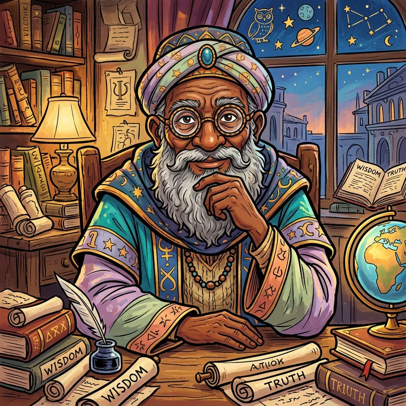 Wise Philosopher Persona in Vibrant Colors | Cartoon Style