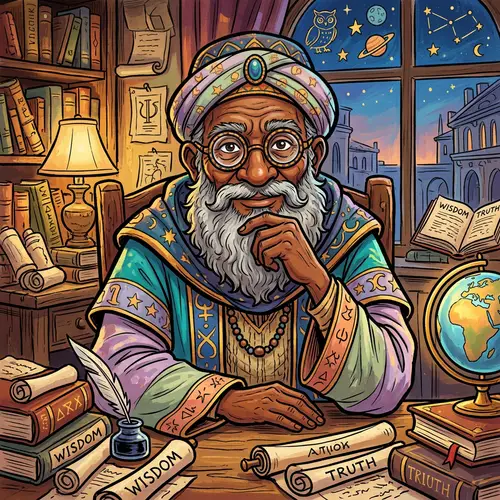 Philosopher Cartoon Illustration | Wise & Vibrant Character